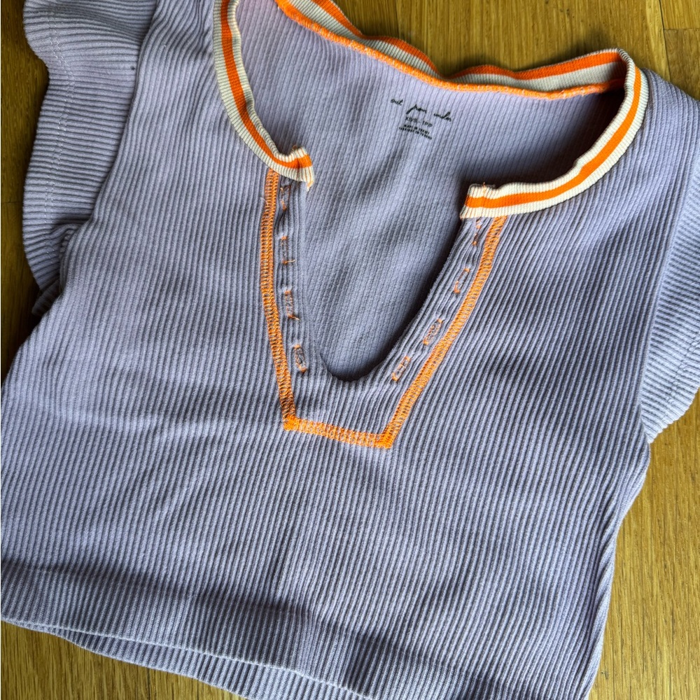 Urban Outfitters Light Blue Knit T shirt with Contrast Trim